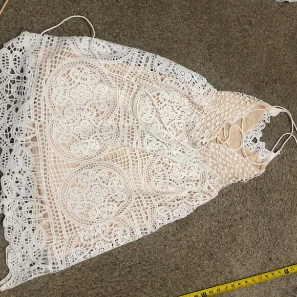 White Crochet Lace Floral Strap Dress ( S ) - Picture 6 of 11